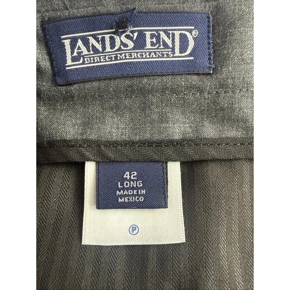 New VTG Lands End Men's 42‎ L Charcoal Heather Wool Dress Pants Pleated Unhemmed